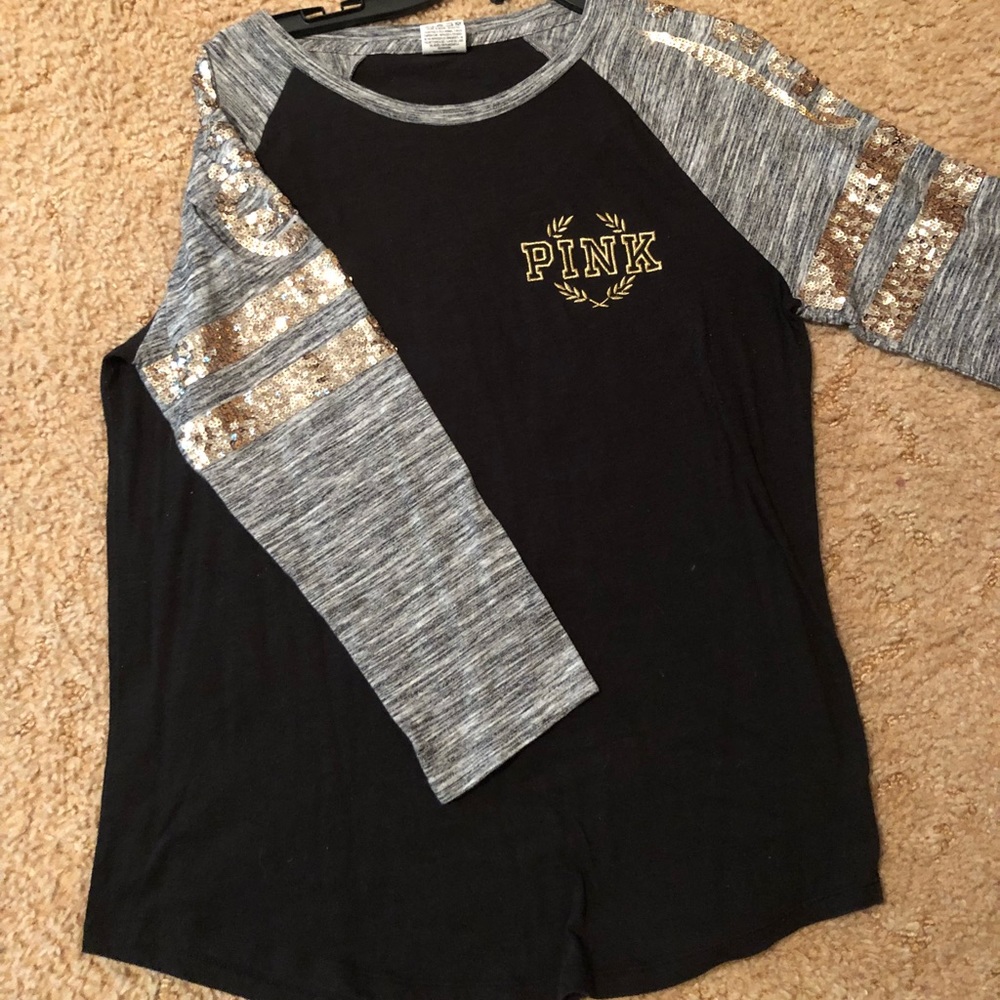 Large PINK shirt with gold sequence sleeves